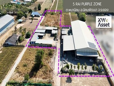 ขายที่ดิน 5 ไร่ พร้อมโรงงาน 1,700 ตรม ผังม่วงลาย   อ.นิคมพัฒนา จ.