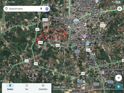 ขายที่ดินเปล่าติดถนนเลี่ยงเมืองตรังด้านใต้ฝั่งตะวันตก  จังหวัดตรั