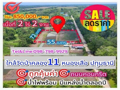 ที่ดินคลอง11 หนองเสือ ปทุมธานี 2 ไร่ 200 ตร.ว.
