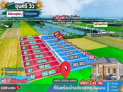 ที่ดิน พร้อมน้ำไฟ ถนนคอนกรีต พร้อมสั่งสร้างบ้านกู้ได้ 100%