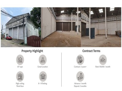 ให้เช่าโกดัง437ตร.ม.ย่านแจ้งวัฒนะหลักสี่ใกล้MRT ศูนย์ราชการ