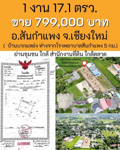ที่ดินแบ่งขาย สันกำแพง เชียงใหม่ ซื้อขายจริงสาธารณูปโภคครบ