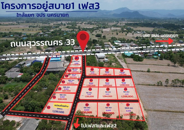 โครงการอยู่สบาย 1 เฟส 3  “  #วิวเขาเต็มตา #ติดถนนสุวรรณศร  ใกล้แยก จปร นครนายก