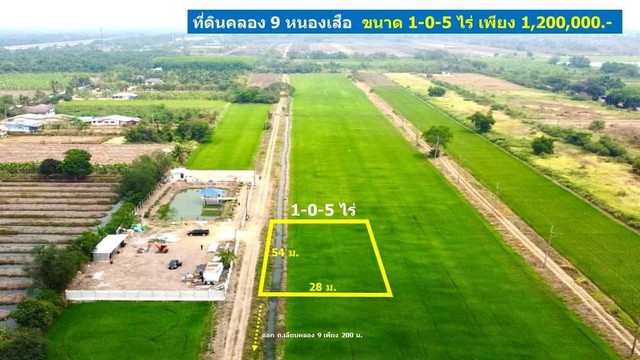 #ที่ดินคลอง 9 หนองเสือ เข้าซอยเพียง 200 เมตร ขนาด 1ไร่ 5ตร.ว 1.2 ล้านเท่านั้น เข้าจาก ถ.รังสิต-นครนายก 4.3 กม.