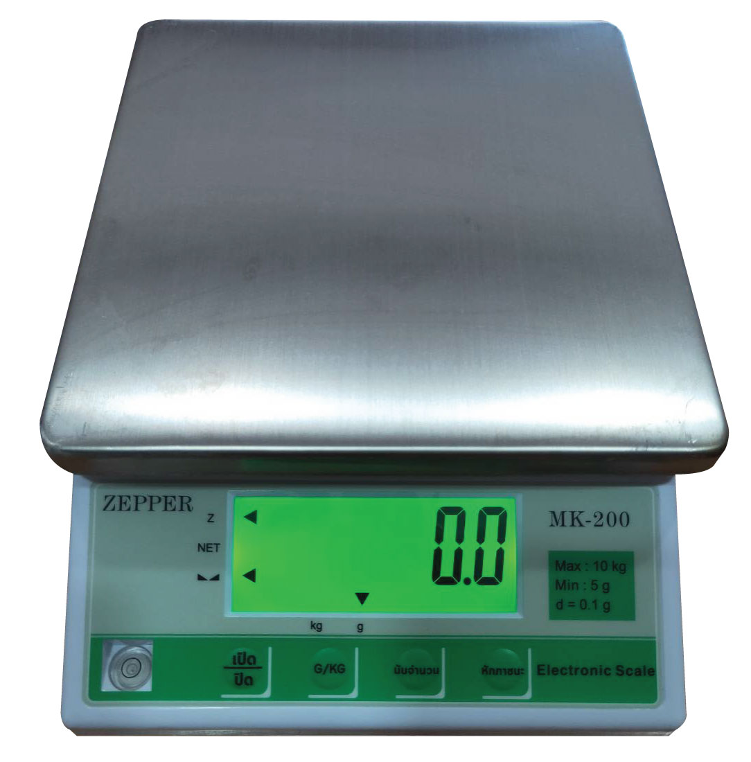  เครื่องชั่งดิจิตอลแบบตั้งโต๊ะ พิกัด 10kg ค่าละเอียด 0.1g ยี่ห้อ ZEPPER รุ่น MK-200