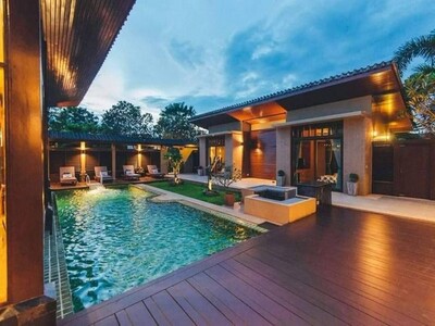 พูลวิลล่าสวย สไตล์รีสอร์ท  บ้านไม่สัก เนื้อที่กว้าง ร่มรื่น หนองแ