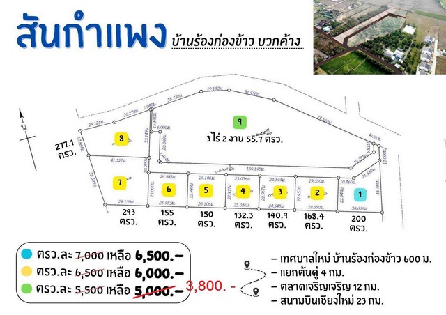 ขายที่ดินจัดสรรเริ่ม 132.3ตรว.793,800บาท พร้อมสาธารณูปโภค ต.บวกค้าง อ.สันกำแพง เชียงใหม่