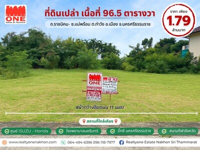 ที่ดินเปล่า เนื้อที่  95.6 ตารางวา ต.ท่าวัง