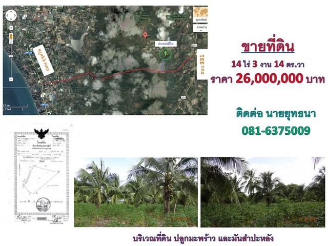 ขายที่ดิน 14 ไร่ 3 งาน 14 ตร.วา ต. ห้วยใหญ่ อ. บางละมุง  จ. ชลบุรี
