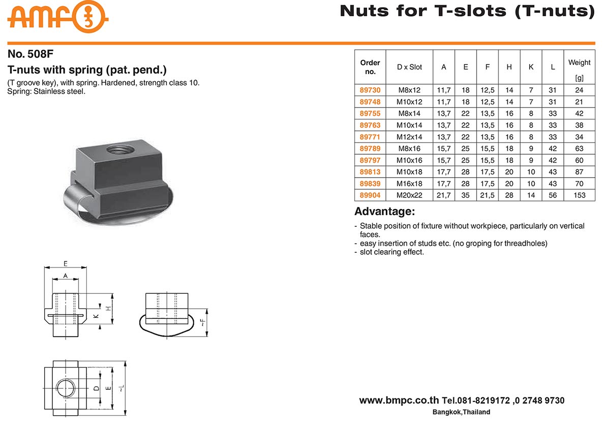 AMF, Mould Clamp, T-slot bolt, T-nut, Hook wrench, Heavy washer, Dished washer, Extension nut, collar nut