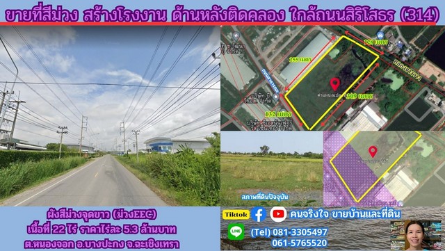 ขายที่สีม่วง 22 ไร่ ด้านหลังติดคลอง ต.หนองจอก อ.บางปะกง จ.ฉะเชิงเทรา