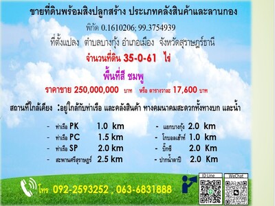 ขายที่ดิน 35 ไร่ 61  ตารางวา จังหวัดสุราษฎร์ธานี  