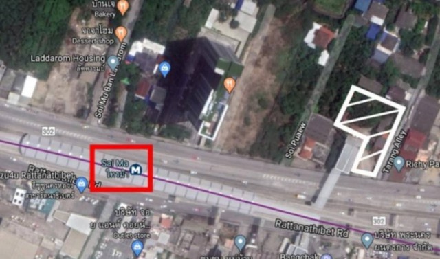 Sm308 ขายที่ดินติดถรนรัตนาธิเบศร์ ติด MRT ไทรม้า 594 ตร.วา สามารถขึ้นตึกสูงได้ นนทบุรี  รา
