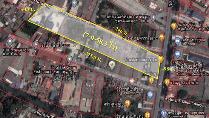 ขายที่ดินถนนท้ายบ้านที่ดินขนาด 7-0-58.3 ไร่ พร้อมสิ่งปลูกสร้าง
