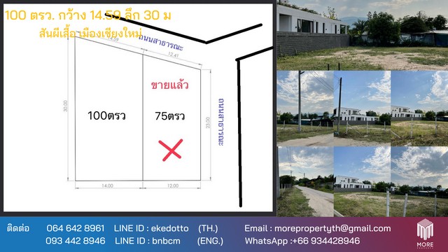 พื้นที่ดิน -สันผีเสื้อ ขนาดเท่ากับ 100 ตารางวา 1900000 บาท. ไม่ไกลจาก -ใกล้ตลาดสันป่าข่อยใต้  ออกแบบสวยงาม เชียงใหม่   