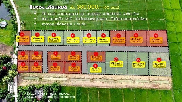 รหัส:  -More-043LS Sale ที่ดิน -แม่ออน 0 RAI 0 NGAN 80 sq.wa  480000 BAHT   ราคาดีเยี่ยม