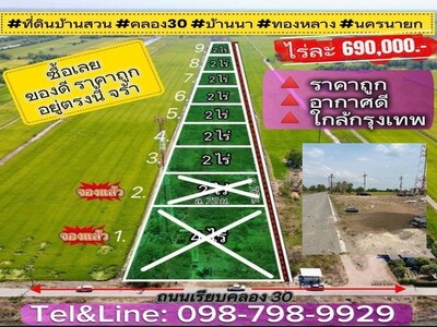 ที่ดินบ้านสวน คลอง30 บ้านนา ทองหลาง นครนายก ถูกมาก