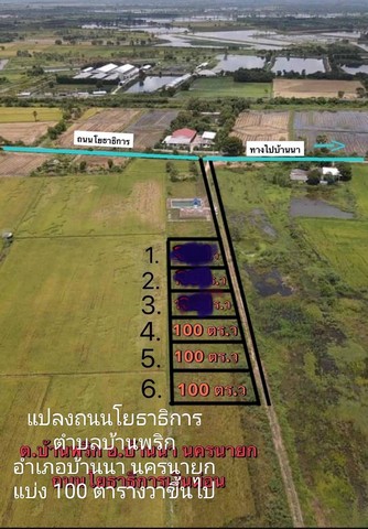 ที่ดินเงินสด แปลงถนนโยธาธิการ ต.บ้านพริก อ.บ้านนา นครนายก 100 ตรว.