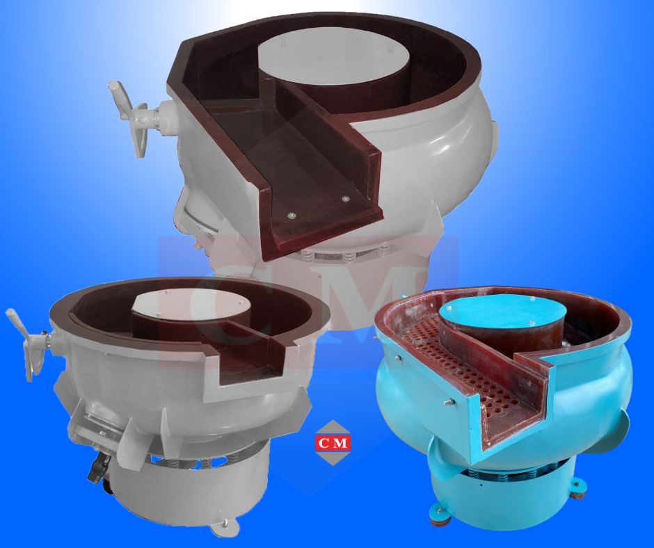 เครื่องขัดผิวโลหะแบบเขย่า แบบมีสะพานแยกชิ้นงาน / Vibratory Finishing Machine