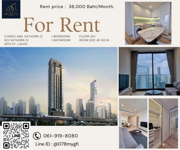 Condo For Rent "ANIL Sathorn 12" -- 1 Bed 45 Sq.m. 36,000 baht -- High rise condo, Super Luxury Class, Good atmosphere and good price!!!