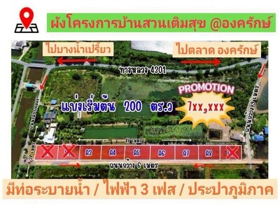 ขายที่ดินบ้านสวนเกษตร แบ่งแปลงขาย บ้านสวนเติมสุข อ.องครักษ์ จ.นคร