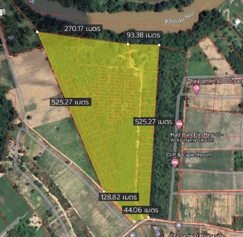 ที่ดินริมแม่น้ำแควน้อย อำเภอไทรโยค เมืองกาญจนบุรี ทำเลย่านธุรกิจโรงแรม รีสอร์ทริมน้ำ