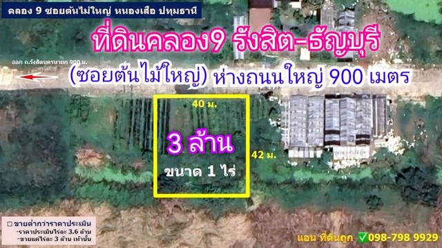 ที่ดินทำเลทอง ขายต่ำกว่าราคาประเมิน คลอง9 ธัญบุรี (ซ.ต้นไม้ใหญ่)