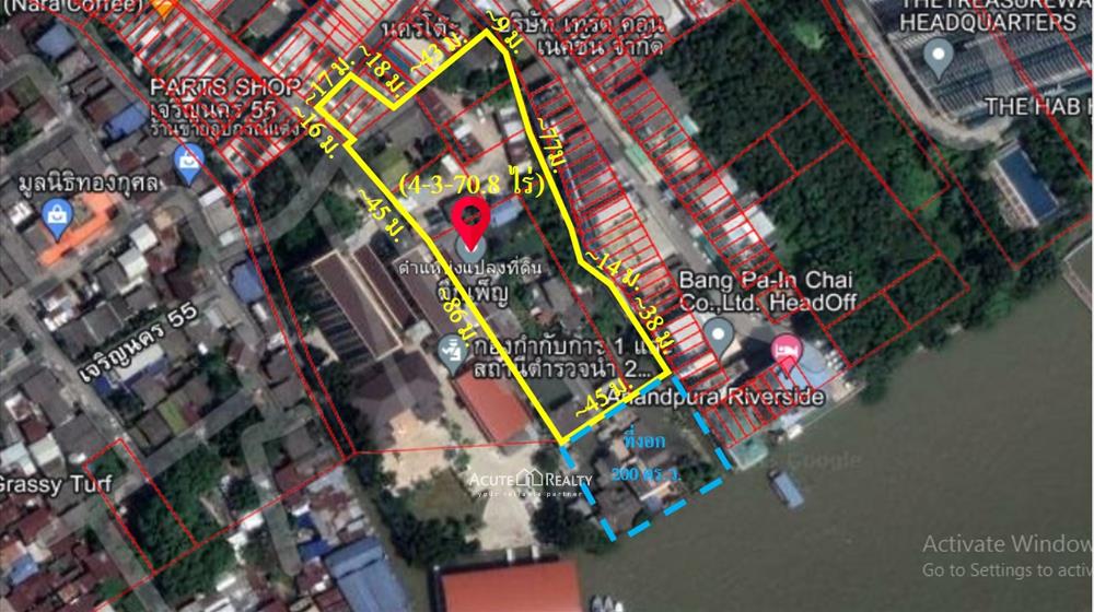 ขายที่ดินติดแม่น้ำเจ้าพระยา ตรงข้ามเอเชียทีค เนื้อที่ 3-1-93 ไร่ ทำเลหายาก