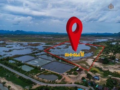 ที่ดิน 64 ไร่ หน้ากว้าง 250 ม. ติดถนน 3 ด้าน รูปแปลงสวย 