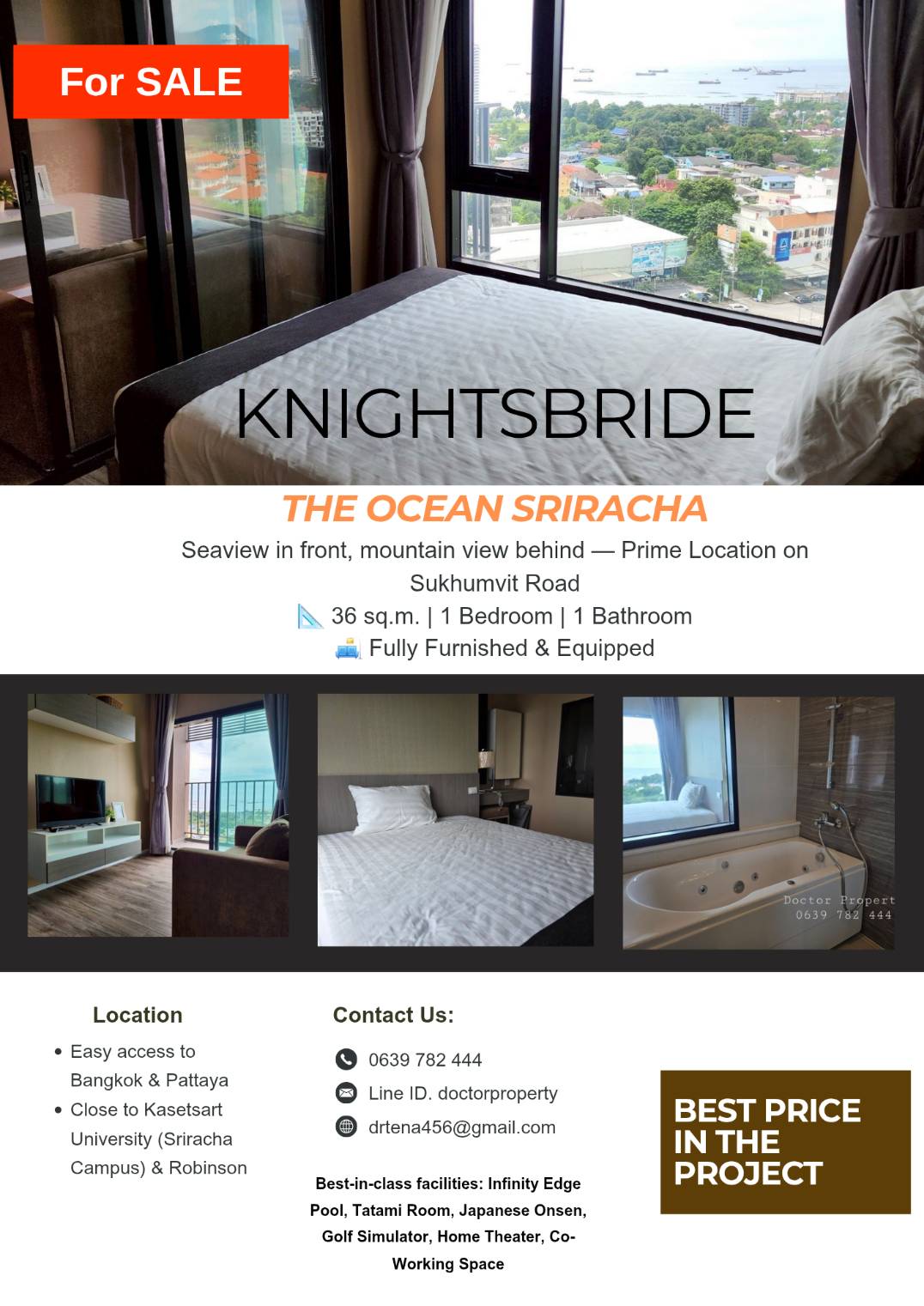 คอนโดหรู วิวทะเล ถูกที่สุดในโครงการ! KnightsBridge ศรีราชา – ทำเลทอง EEC พร้อมอยู่ทันที ขนาด 36 ตร.ม. | 1 นอน | 1 น้ำ พร้อมเฟอร์นิเจอร์และเครื่องใช้ไฟฟ้า  For Sale: KnightsBridge The Ocean Sriracha (Best Price in the Project) Seaview — Prime Location on S
