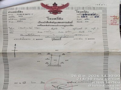 ขายที่ดิน 102 ตารางวา ตำบลท่าน้าว อำเภอภูเพียง จังหวัดน่าน